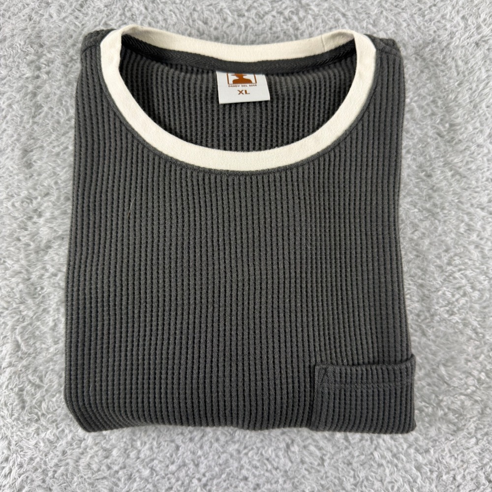 Dandy Del Mar Mens XL Charcoal Grey Waffle Knit Ringer Tee Chest Pocket Shirt - Picture 6 of 9